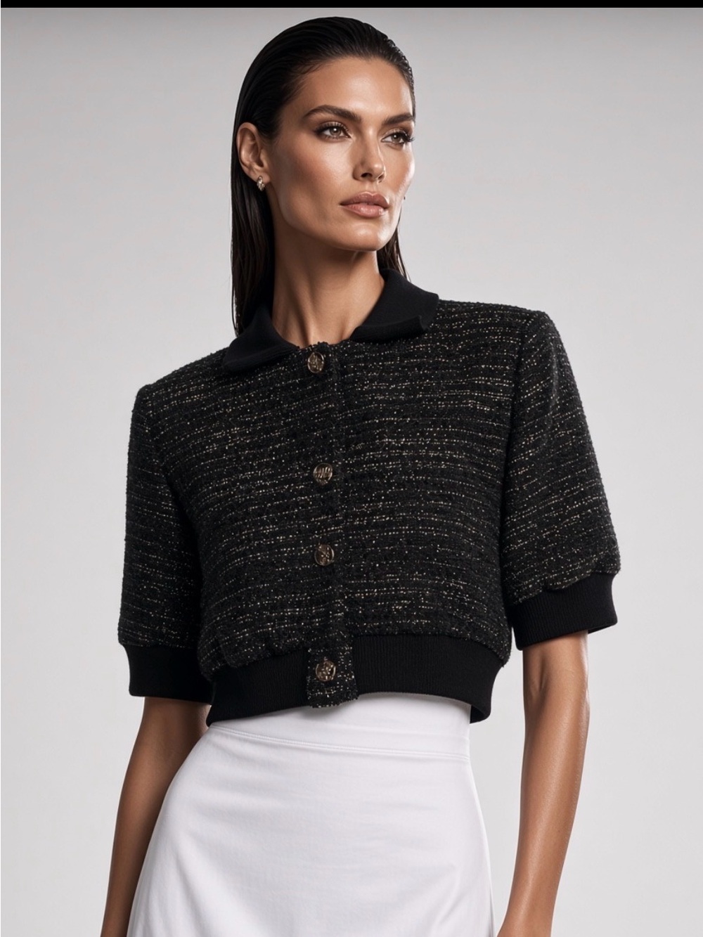 Sandro cropped tweed short sleeve jacket 36 Small $415